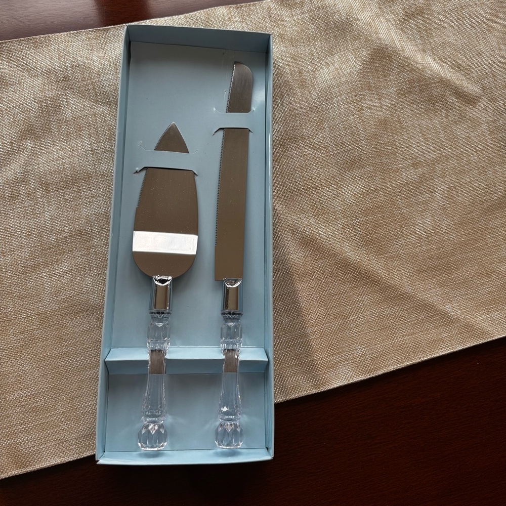 Clear Handle Cake Server and Knife Set - White/Silver